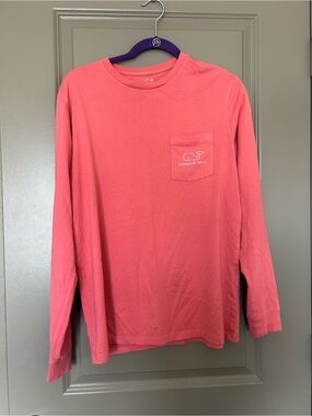 Vineyard Vines Coral Vintage Whale Long-Sleeve Pocket Tee